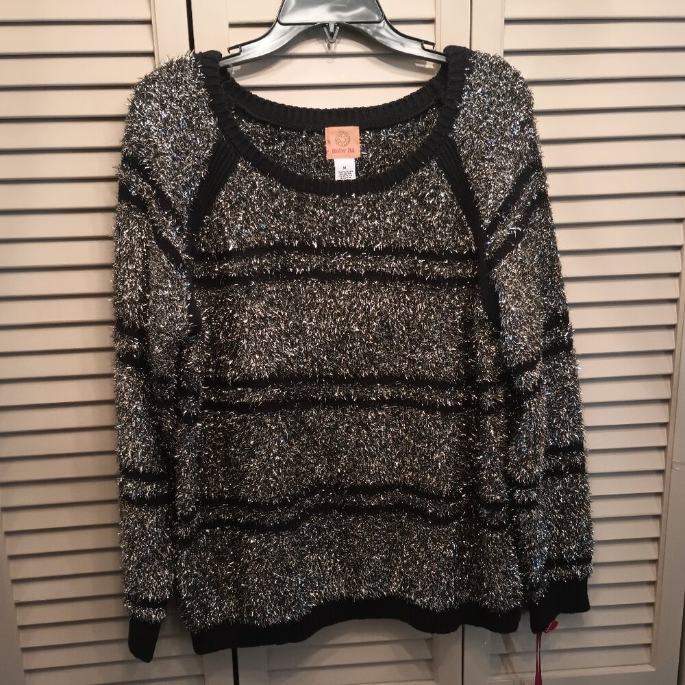 Ruby Road Silver Glitter Black Long Sleeve Sweater XL